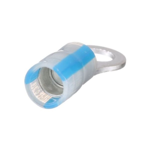 Ring Terminal, #8 Stud Size, 14 AWG, 600 V, Kynar Insulated, Blue, 100 PK